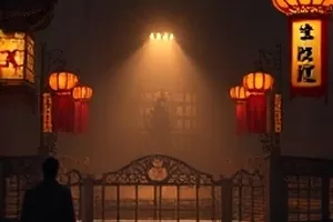 《南岸旧灯火》横版剧照，江边一排老式路灯次第亮起